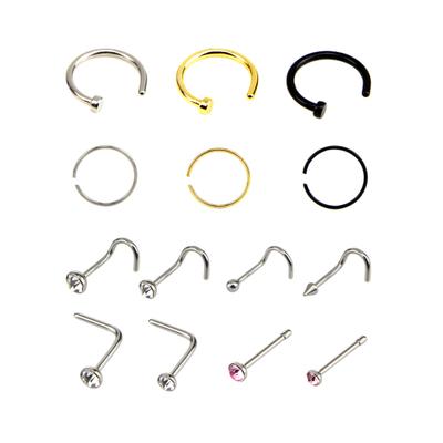 14 stk/sett blandingsform rhinestone unisex nesestuds i rustfritt stål piercingsmykker