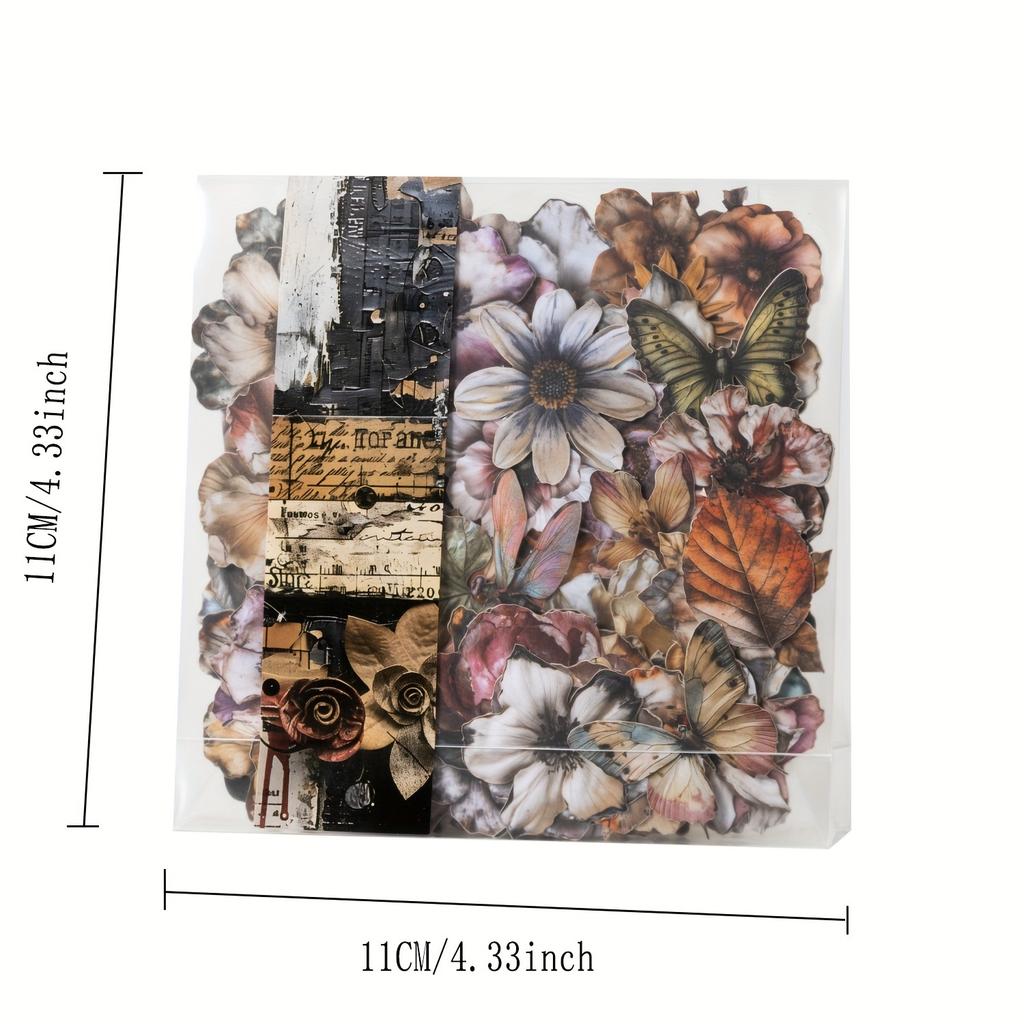 One Pack of 100 Retro Flower Hard Card Stickers for DIY Scrapbooking and Photo Album Decoration