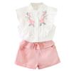 Hot-selling Girls' Embroidered Sleeveless Shirt and Shorts Two-piece Set for Summer