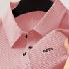 Mens Grid Texture Polo Shirts - Short Sleeve Breathable Tops for Men Fashion Button Work T Shirt