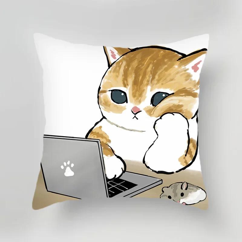 Decorative Pillowcase Cute Cat Polyester Cotton Home Decor Car Cushion Cover Sofa