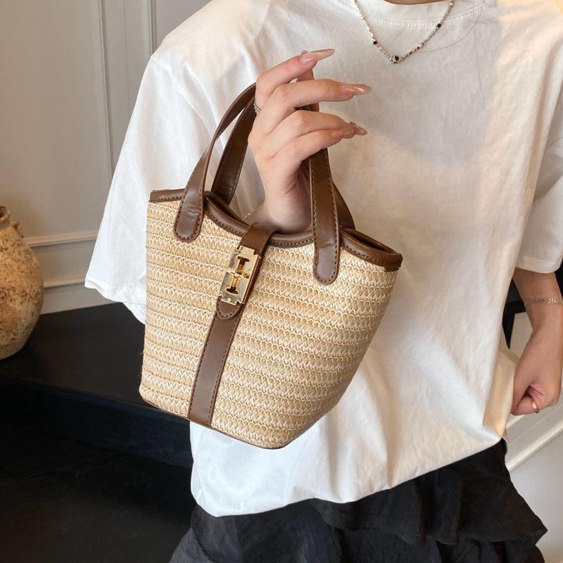 

Fancy Woven Small Handbags Women s 2025 New Arrival Summer Casual Holiday Messenger Bag Straw Bucket Bag Cocoa Brown