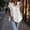 Women Shirt Denim Shirt, Lapel Short Sleeve Tops, Pure Color Relaxed Fit Tops Ruffle Splicing Casual for Work Parties Vacations Dates Summer