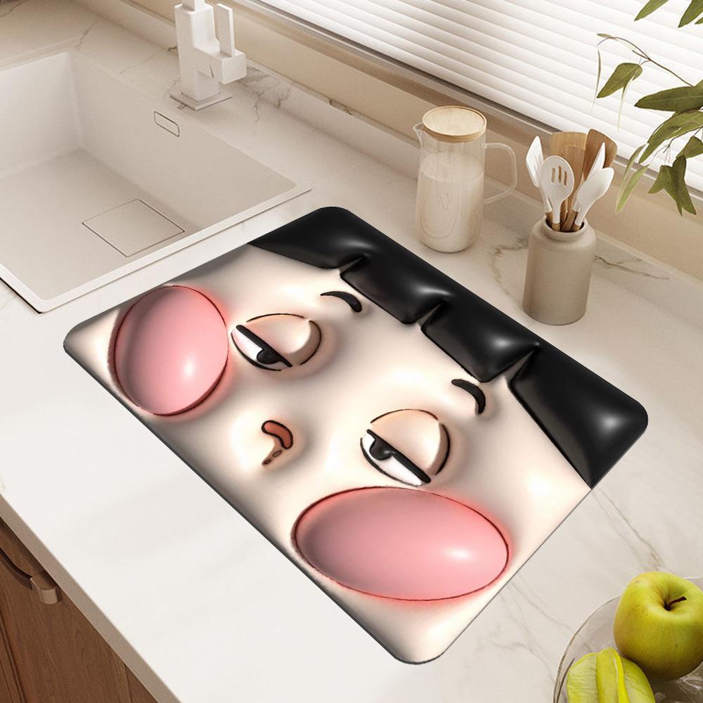3d Vision Drained Drying Mat Absorbent Coffee Dish Quick Dry Cup Placemat For Table Bathroom Kitchenware Draining Pads Cute