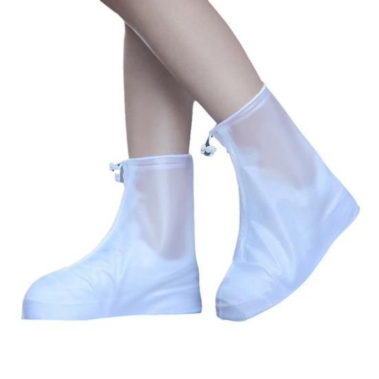 

Многоразовые водонепроницаемые чехлы на обувь, нескользящие чехлы от дождя, защитные чехлы на обувь на молнии со шнурком для мужчин и женщин, для использования на улице M белый
