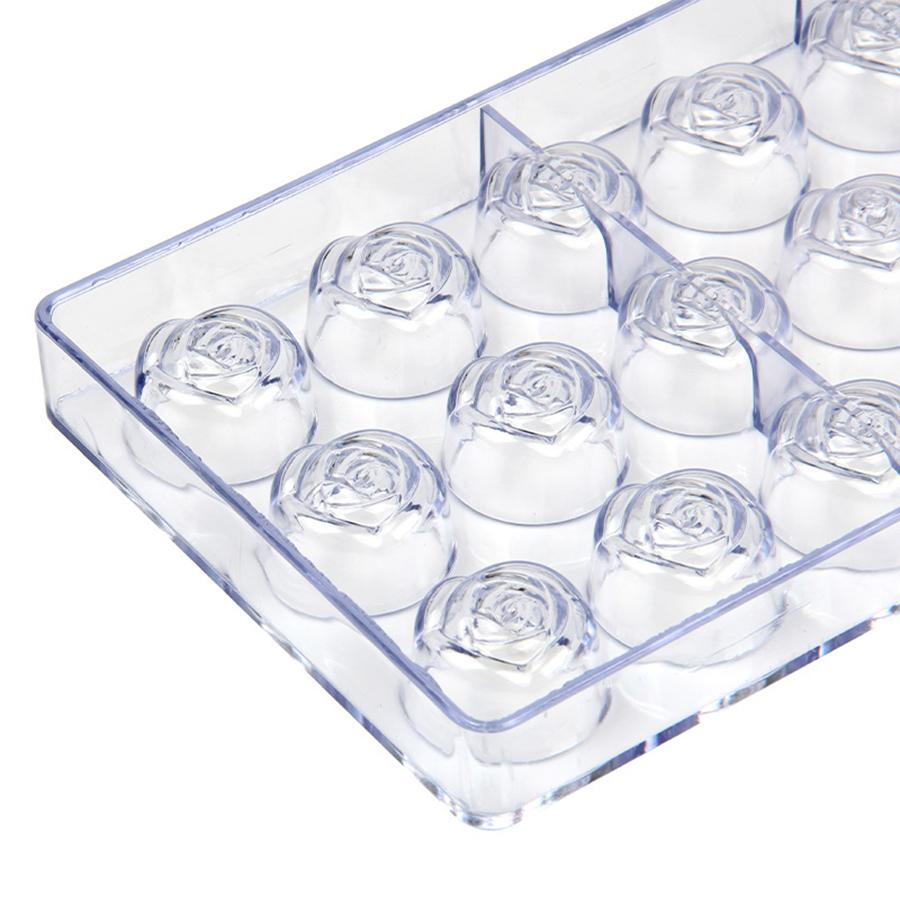 21-Loch Rosenform Transparent Hartplastik Schokoladenformen Süßigkeiten DIY Herstellungswerkzeug Haushaltsküche Backzubehör