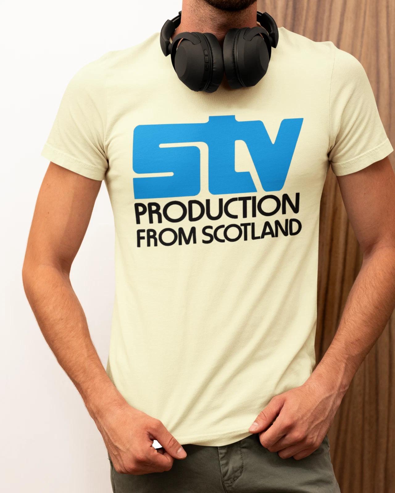 Scottish Television BEIGE T-Shirt Retro Scotland TV Logo vintage YTV LWT BBC 80s L
