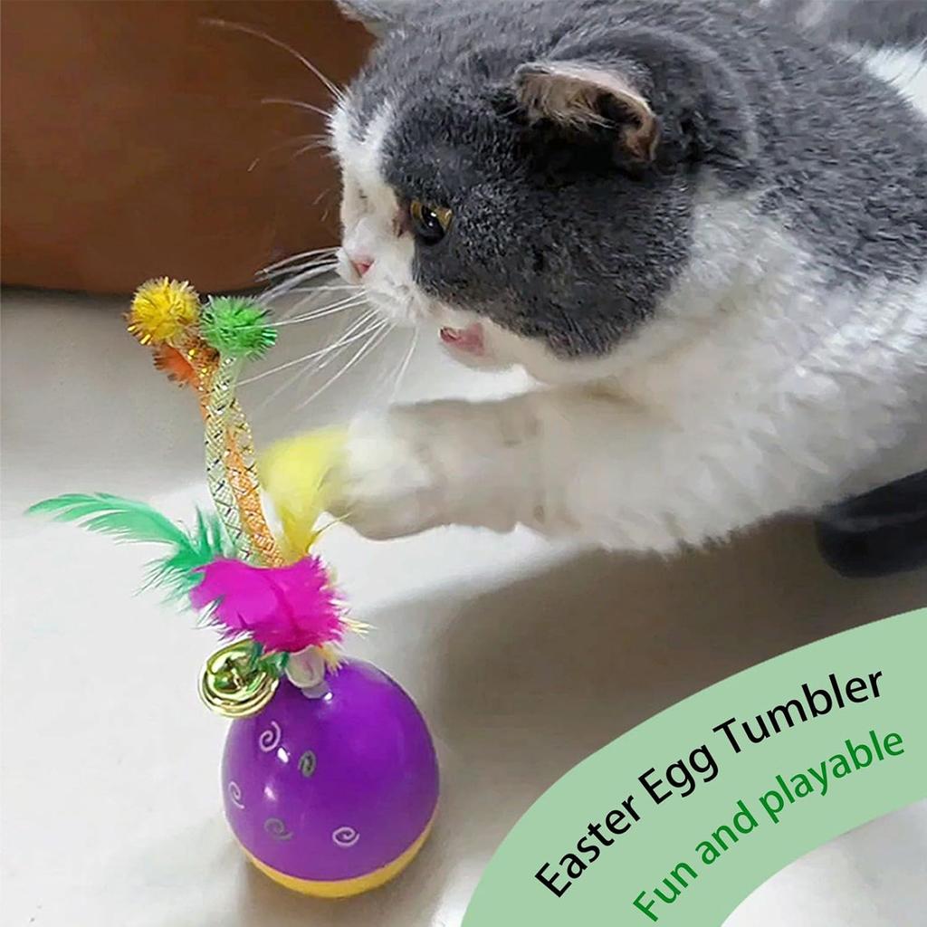 Kitten Self-Play Roly-Poly Easter Egg Cat Toy, Interactive Tumbler with Feather & Bell, Fun Egg-Shaped for Indoor Kittens, Engaging Feather Bell Toys