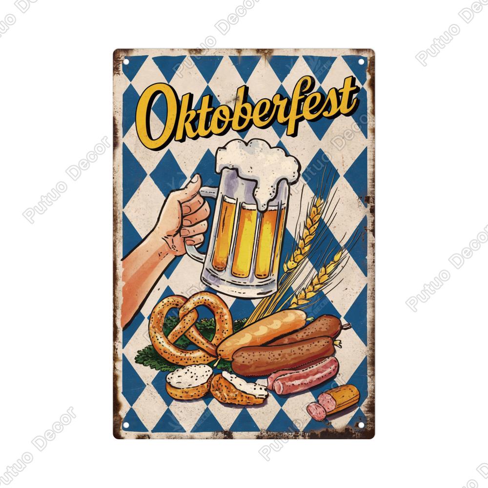 Putuo Decor Vintage Metal Tin Sign Wall Art Deco Home Farmhouse Office Coffee Shop Monie Black Oktoberfest X Inches