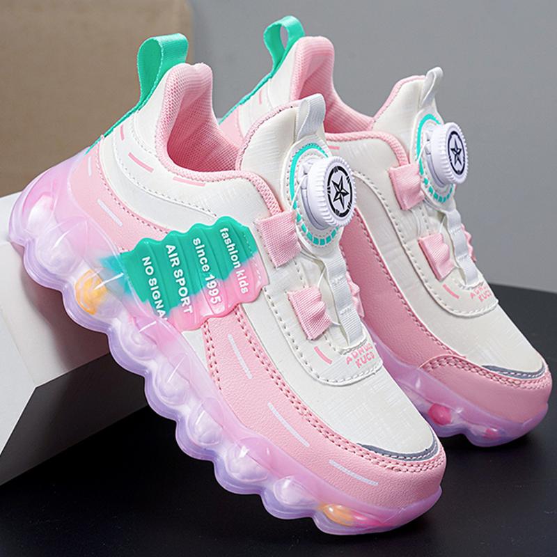 28-38 Children's Pink Leather Waterproof Rotation Buttons Sports Shoes Boys Basketball Sports Shoes Girl Sports Shoes
