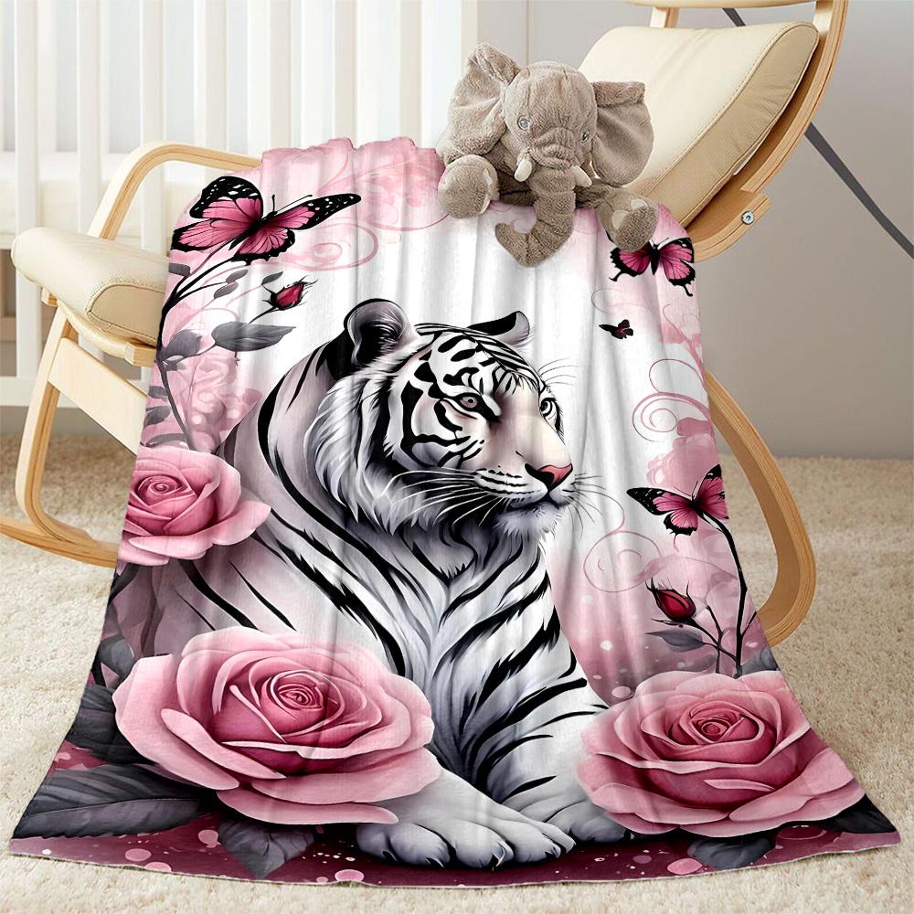 Tiger And Roses Blanket Suitable for Offices, Travel, Living Rooms Also a Good Gift for Friends and Family Suitable for All Seasons.