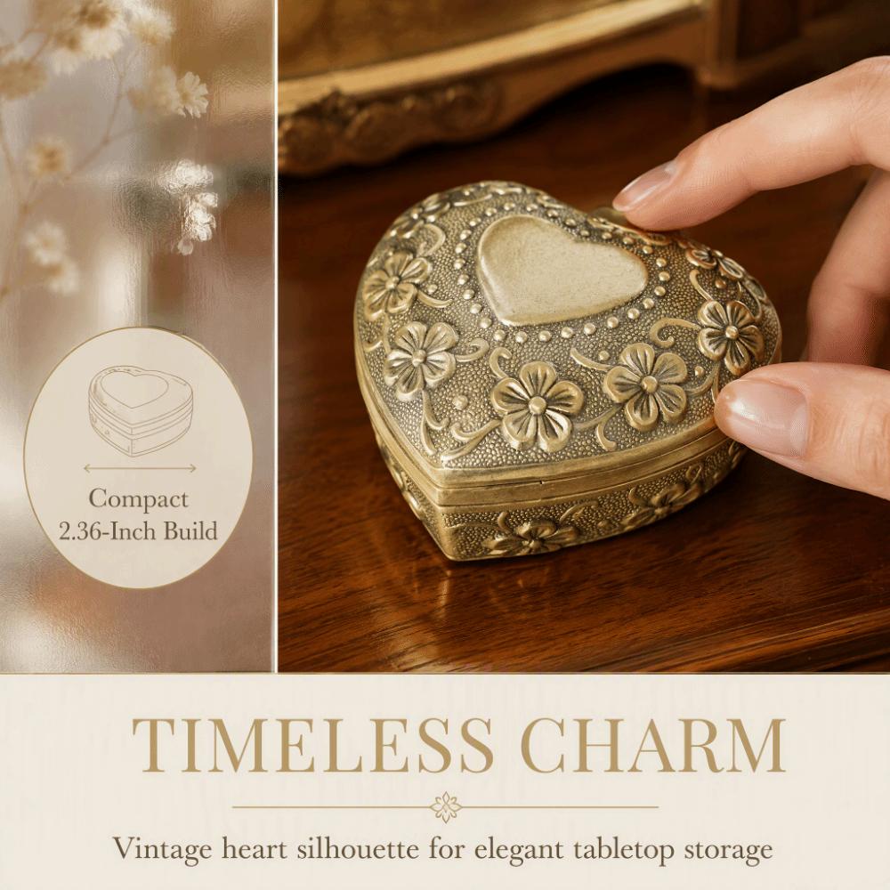 Metal Construction Vintage Jewelry Box Carved Flower Heart Jewelry Box For Earring