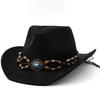 Bohemian turquoise western cowboy hat autumn and winter suede felt hat men's and women's European and American top hats outdoor riding hats