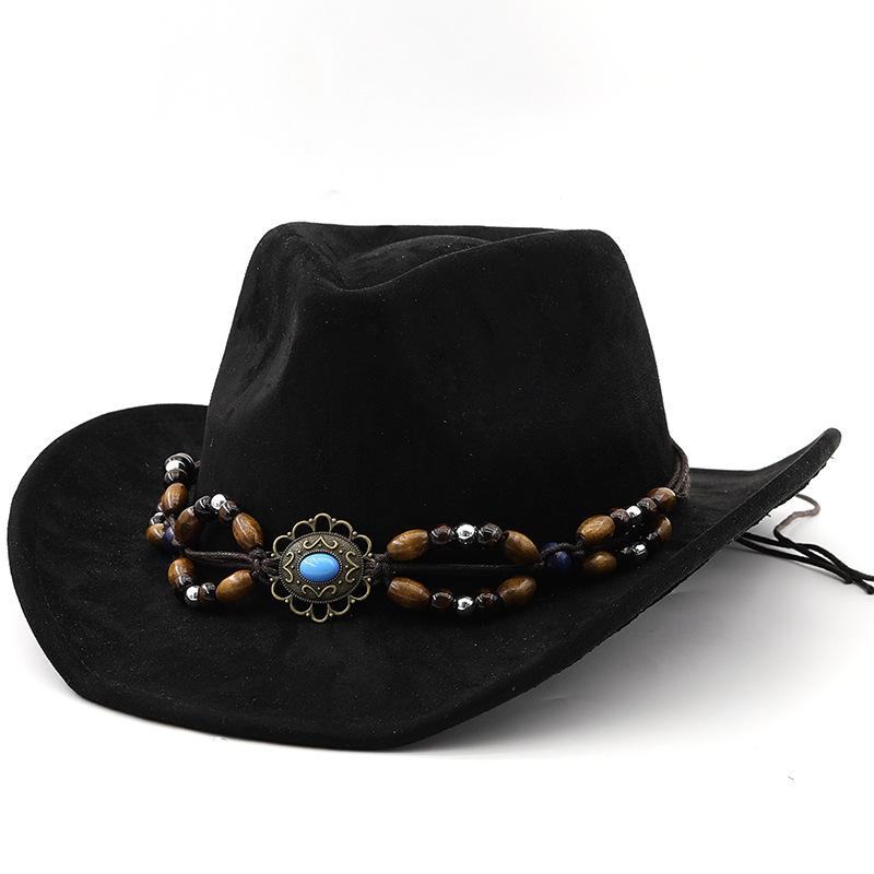 Bohemian turquoise western cowboy hat autumn and winter suede felt hat men's and women's European and American top hats outdoor riding hats