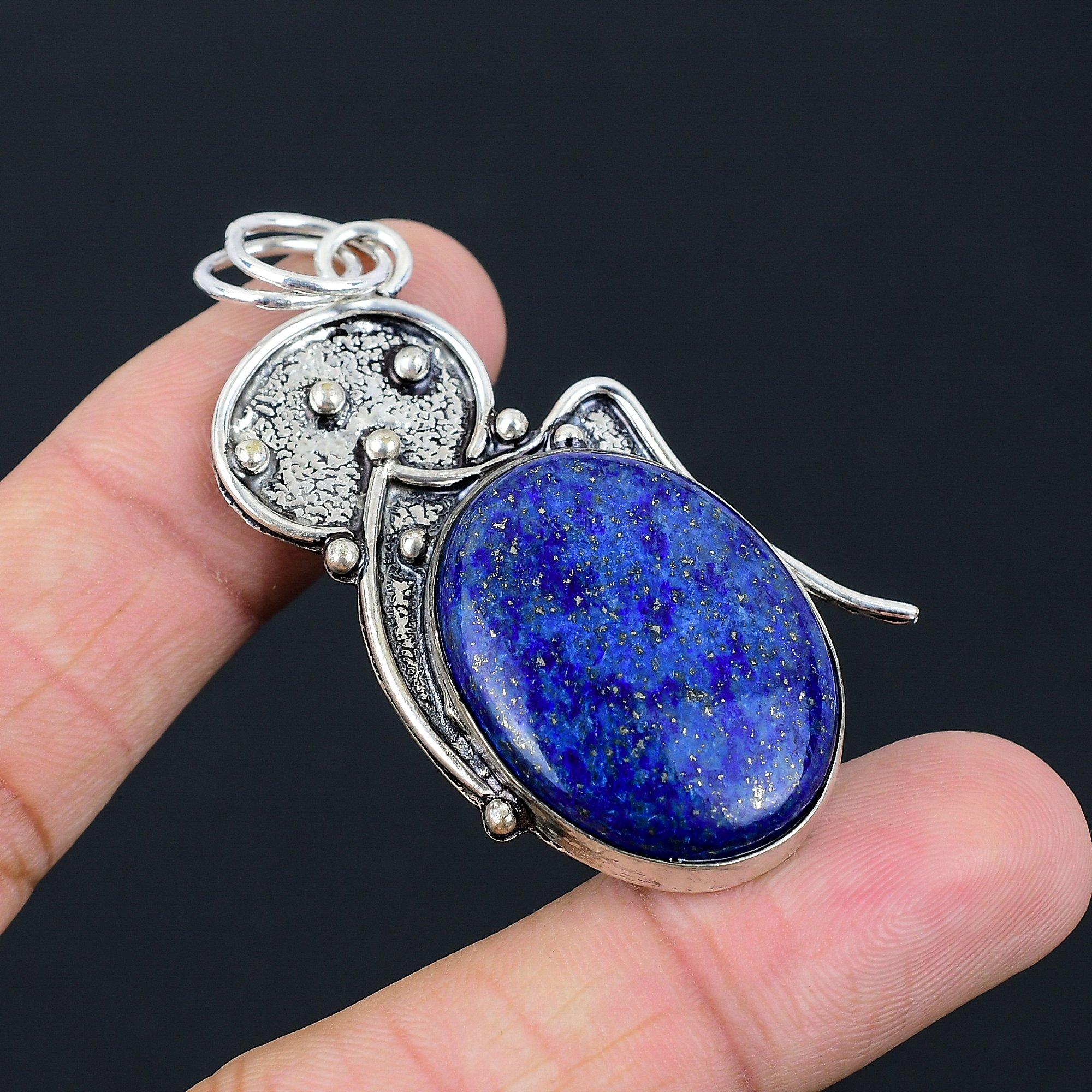 Anniversary Gift For Her Natural Lapis Lazuli Gemstone Pendant 925 Silver