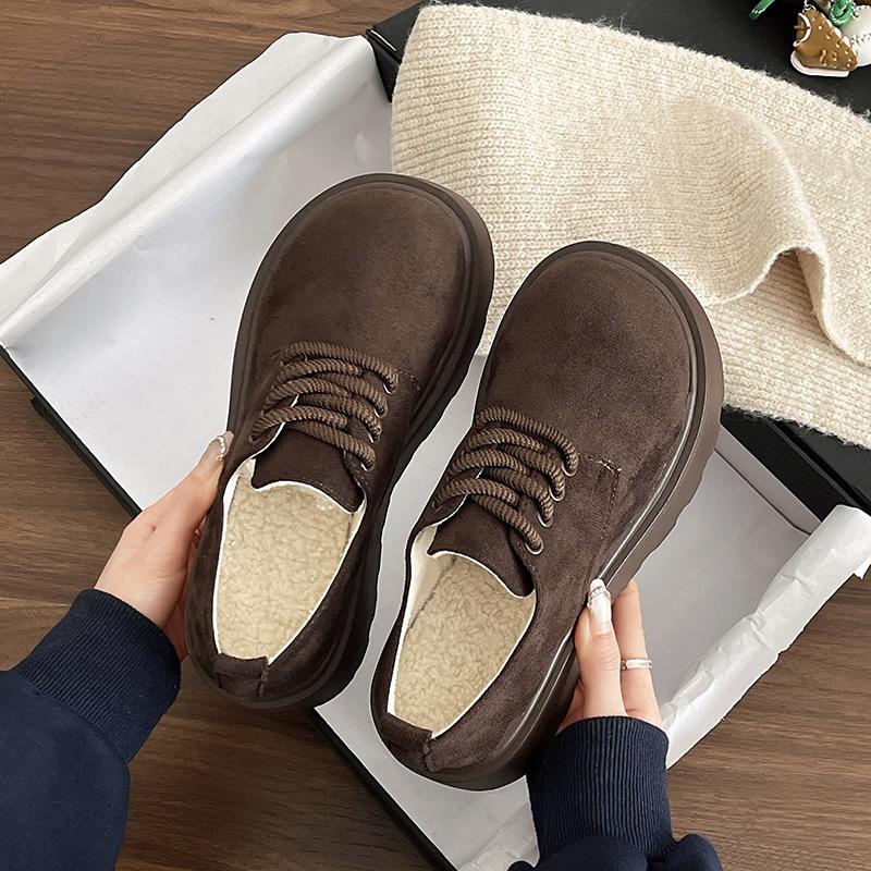 Thick-soled Small Leather Shoes Women's Autumn New Retro Women's Shoes Round Head Lace-up Deep Mouth Single Shoes