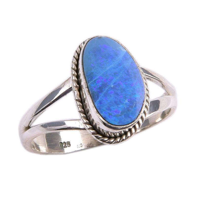 Natural Australian Opal Gemstone 925 Solid Sterling Silver Jewelry Ring S.9 g1E84