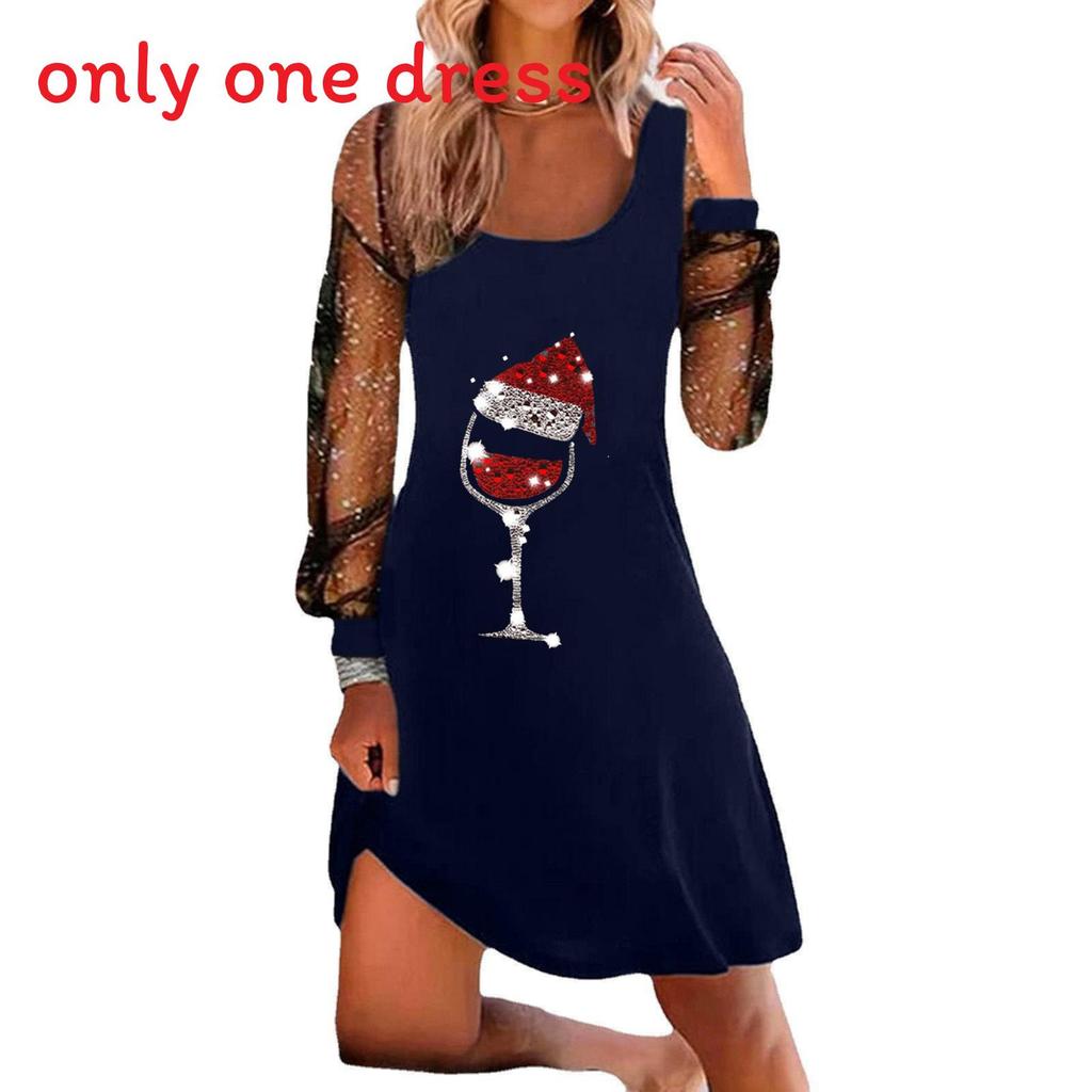 Brand Fall New Womens Dress With Christmas Wine Glass Design And Long Sleeves For Casual Street Style
