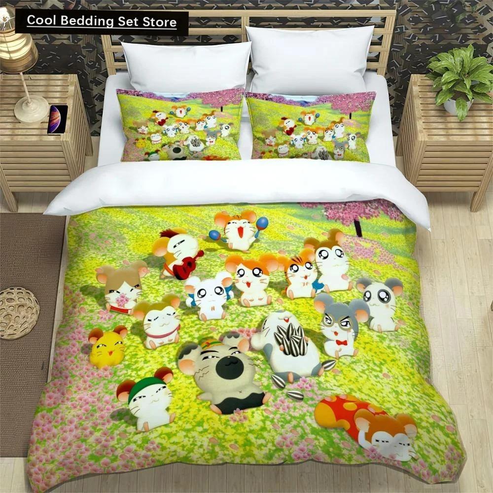 3D-Druck Cartoon Hamtaro Bettwäsche-Set Bettbezug Kissenbezug Set Weich Bequem Kindergeburtstagsgeschenk Heimtextilien
