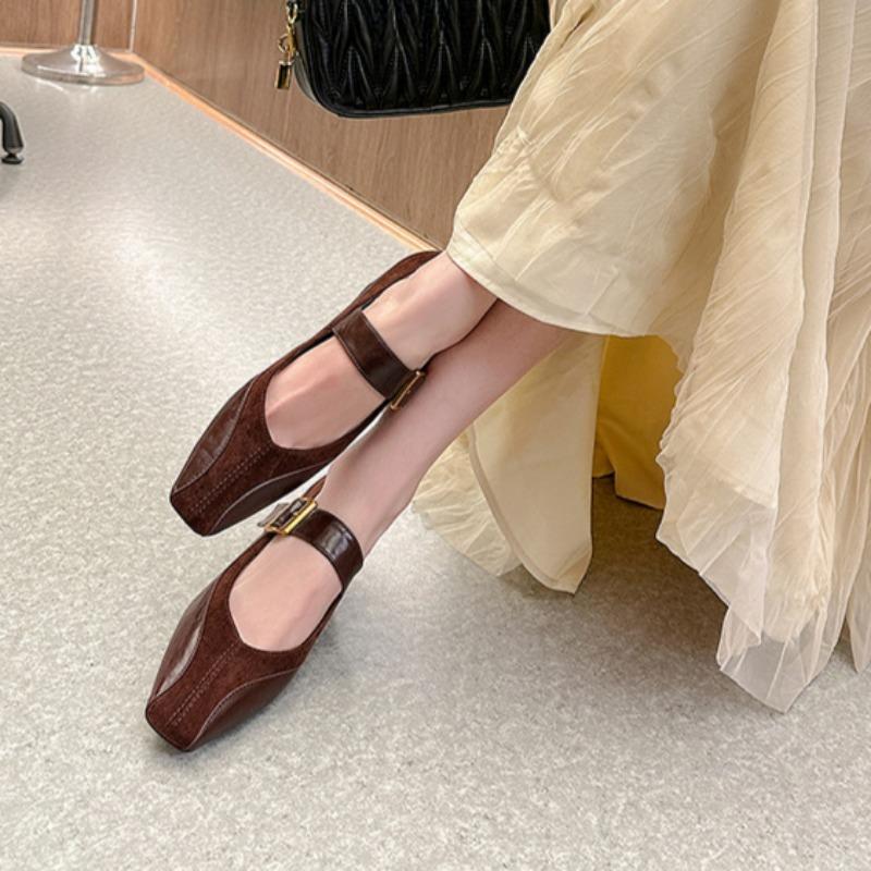 Mary Jane High Heels Women's Thick Heels One-strap Shoes Medium Heel Square Toe Small Leather Shoes