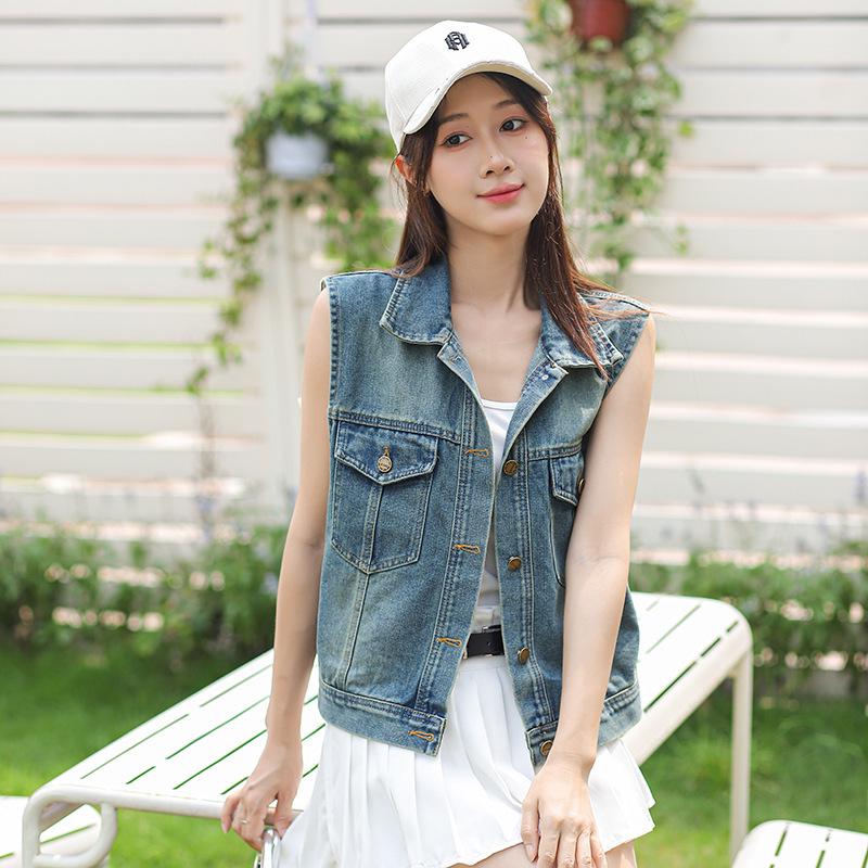 Women's Sleeveless Denim Waistcoat - Summer Trendy, Versatile, Lightweight Small Size