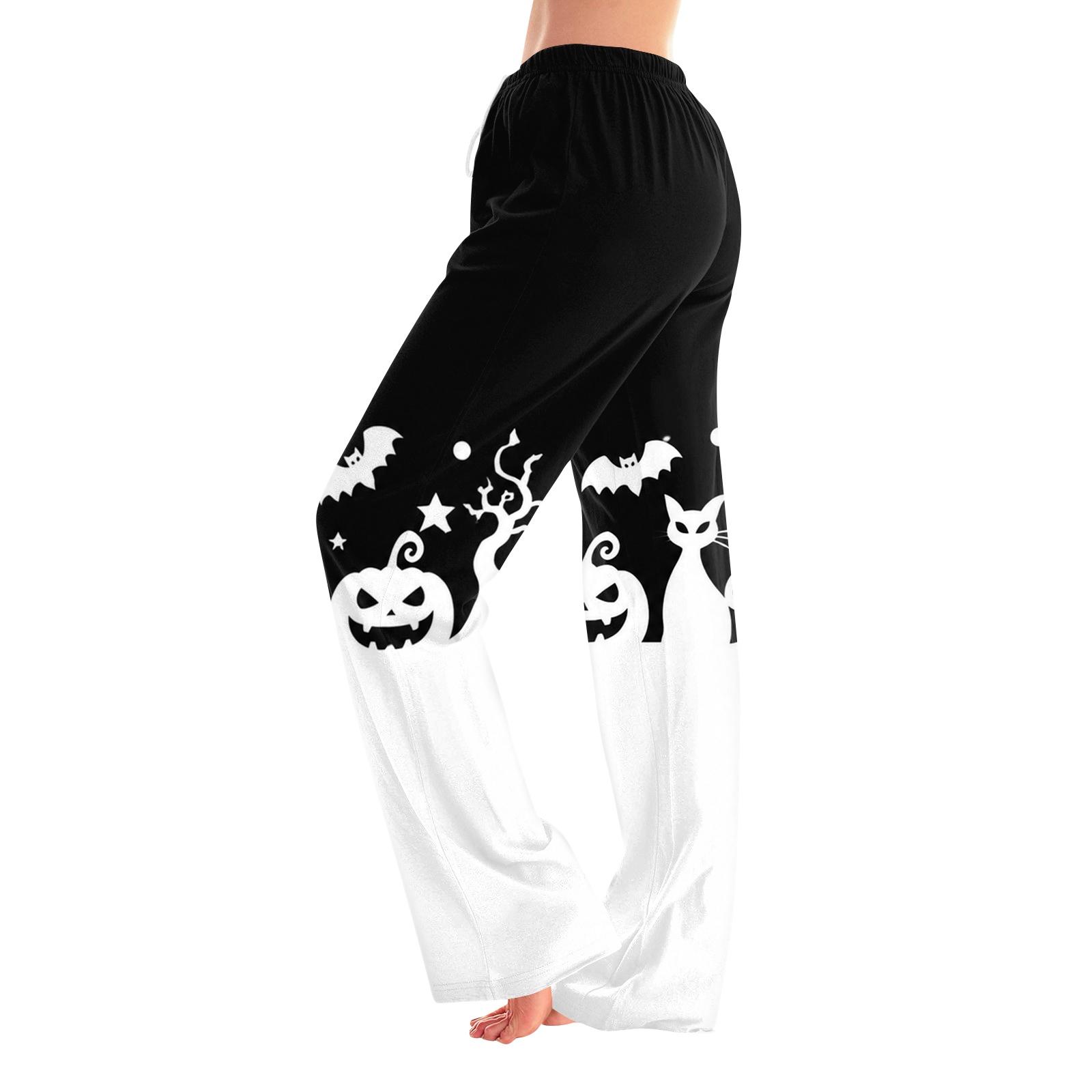 Women s Halloween Print Pants with Elastic Waist and Drawstring for Casual Home Sleepwear L