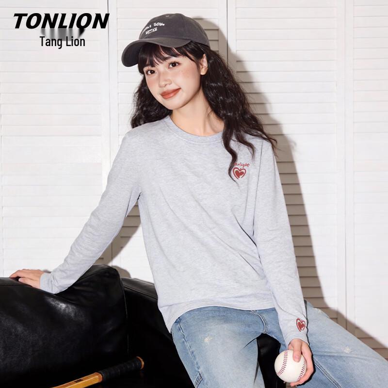 TonLion Women's 100% Cotton Loose Fit Heart Print Long Sleeve T-Shirt