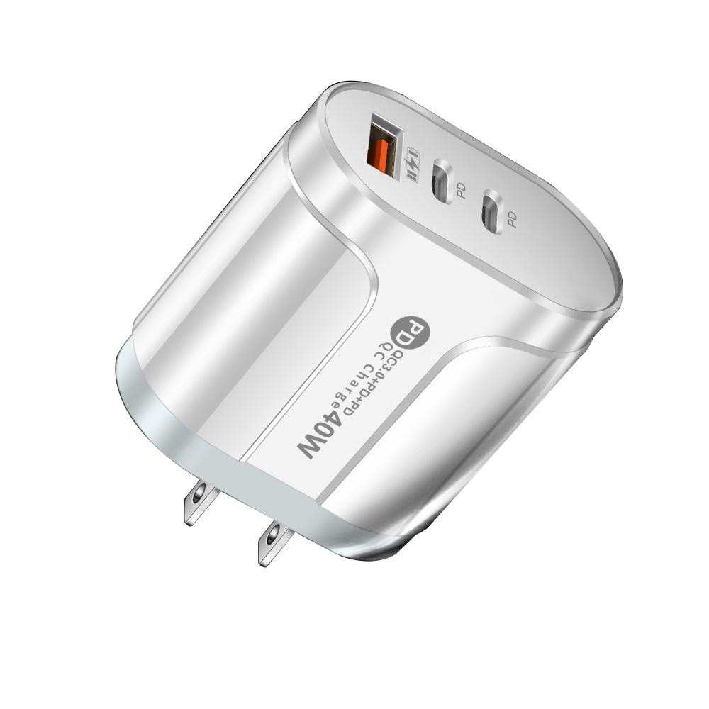 LED Travel Charger 2.4A USB + 2PD Type-C, EU/US Spec with Indicator Lights