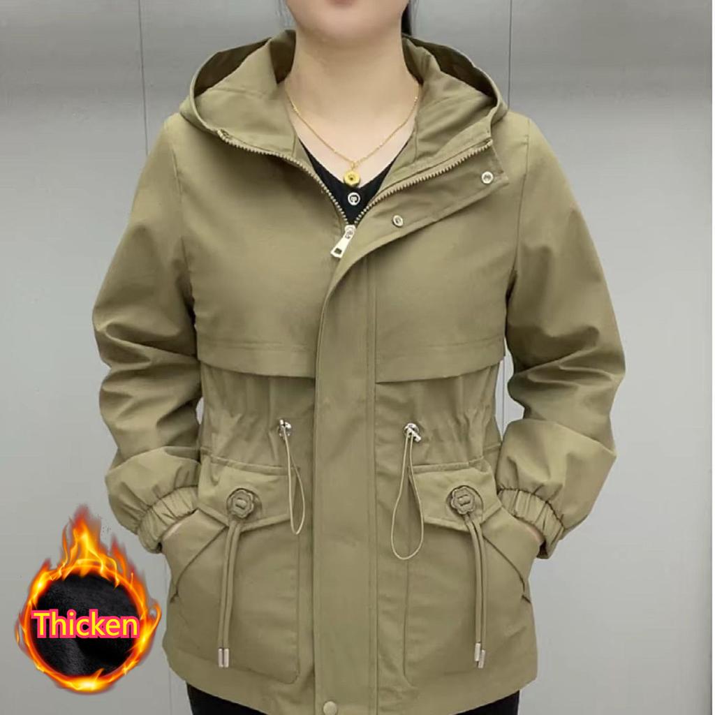 Women's Mid-length Windbreaker Spring, Autumn and Winter Thickened Loose Fashion Casual Hooded Jacket
