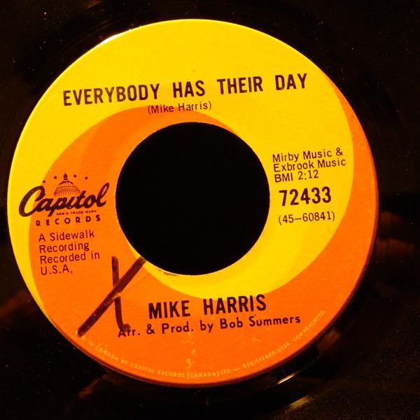 

7inch Record MIKE HARRIS Everybody Has Their Day 72433 CAPITOL Canada Rock Used