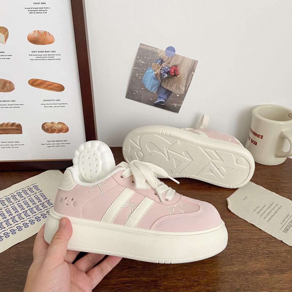 Pink thick baseplate shoes ugly cute 22 autumn new chic niche design bread shoes Forrest Gump