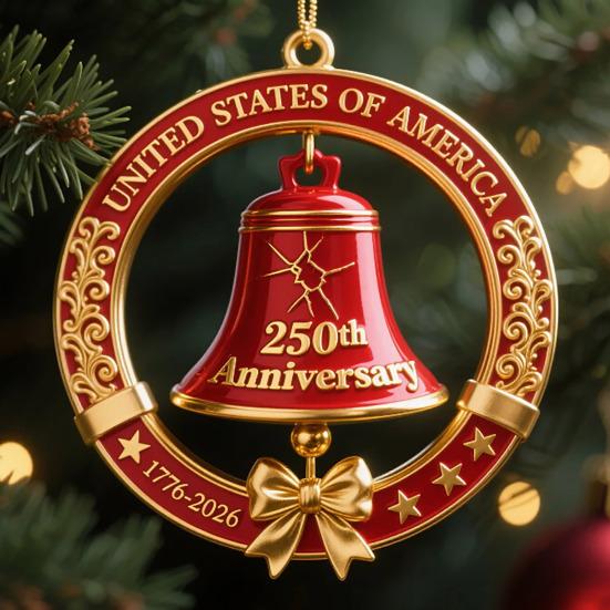 3Pcs Christmas Tree Pendant U.S. 250th Anniversary Bell Ornament Festive Atmosphere Creators with Hanging Rope