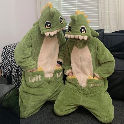 Yetişkin Hayvan Onesies Pijama Kadın Kış Kalın Sıcak Peluş Pijama Cosplay Karikatür Dinozor Flanel Tulumlar Erkek Giysileri