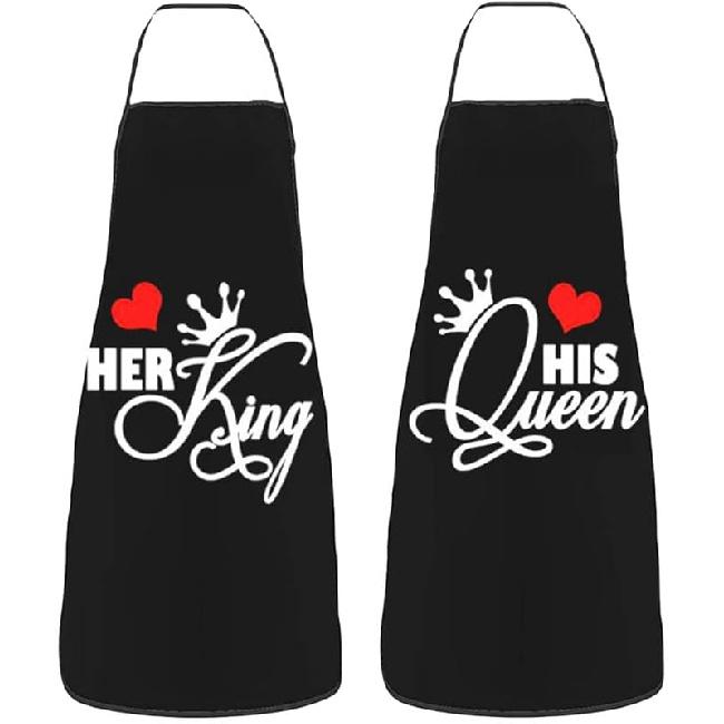 JOONOR Mr. and Mrs. Couples Aprons Her King and His Queen Couple Apron Set Waterpoof Kitchen Cooking Apron Style#3