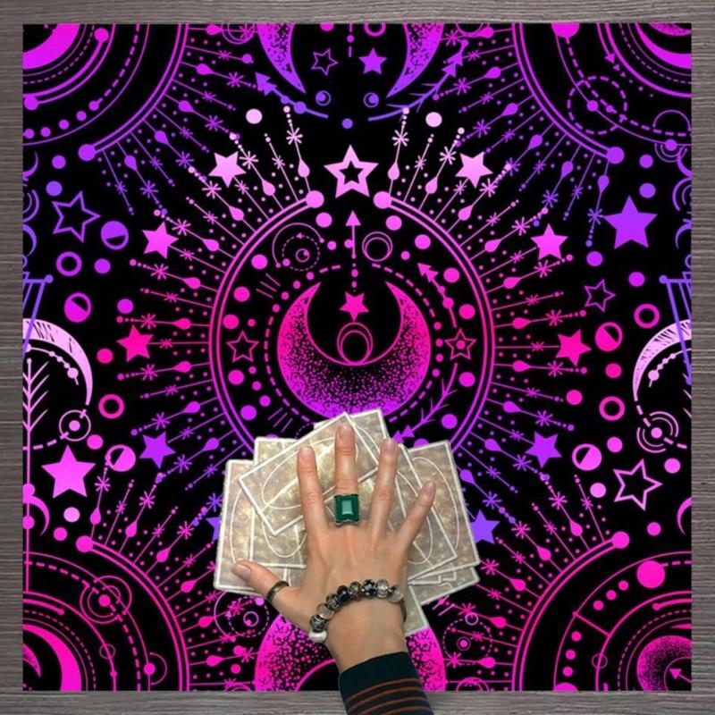 Tarots Card Tablecloth Altars Cloth Mysterious Moon Astrologys Tablecloth Table Mat Square Divinations Tapestry