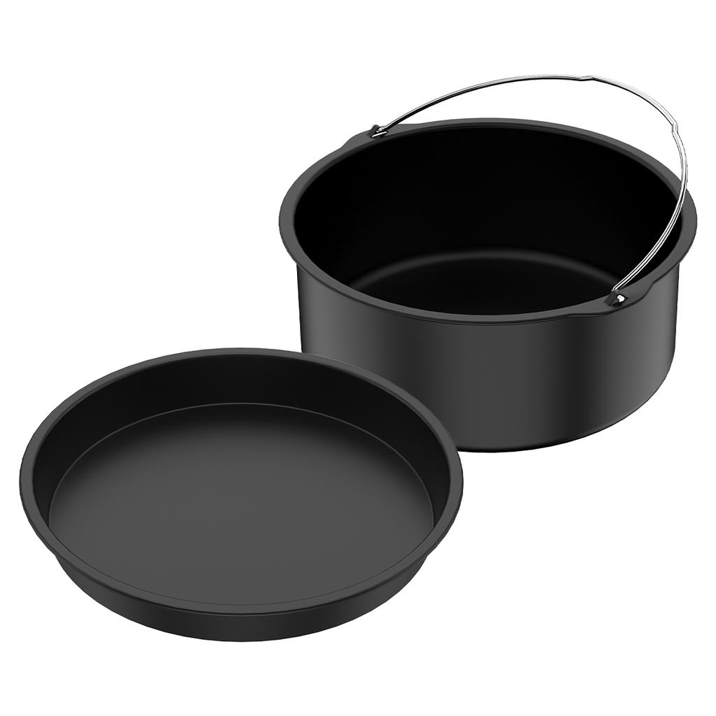 2Pcs Air Fryer Pizza Pan & Cake Baking Barrel Set Non-stick Round Air Fryer Baking Tray Basket Liner Kitchen Fryer Accessories