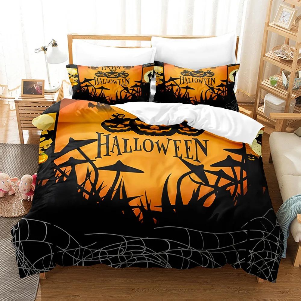 Halloweenský povlak na přikrývku Kreslená dýně Twin povlak na přikrývku Lampion Ložní souprava Polyesterový povlak na přikrývku s duchem Pro děti Chlapce Dívky
