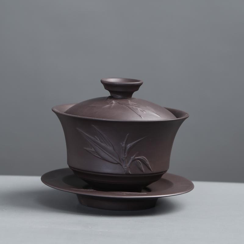 Yixing Purple Clay Covered Bowl, Single Tea Making Tea Bowl with Lid, Jingdezhen Large Sancai Ceramic Bowl Gaiwan
