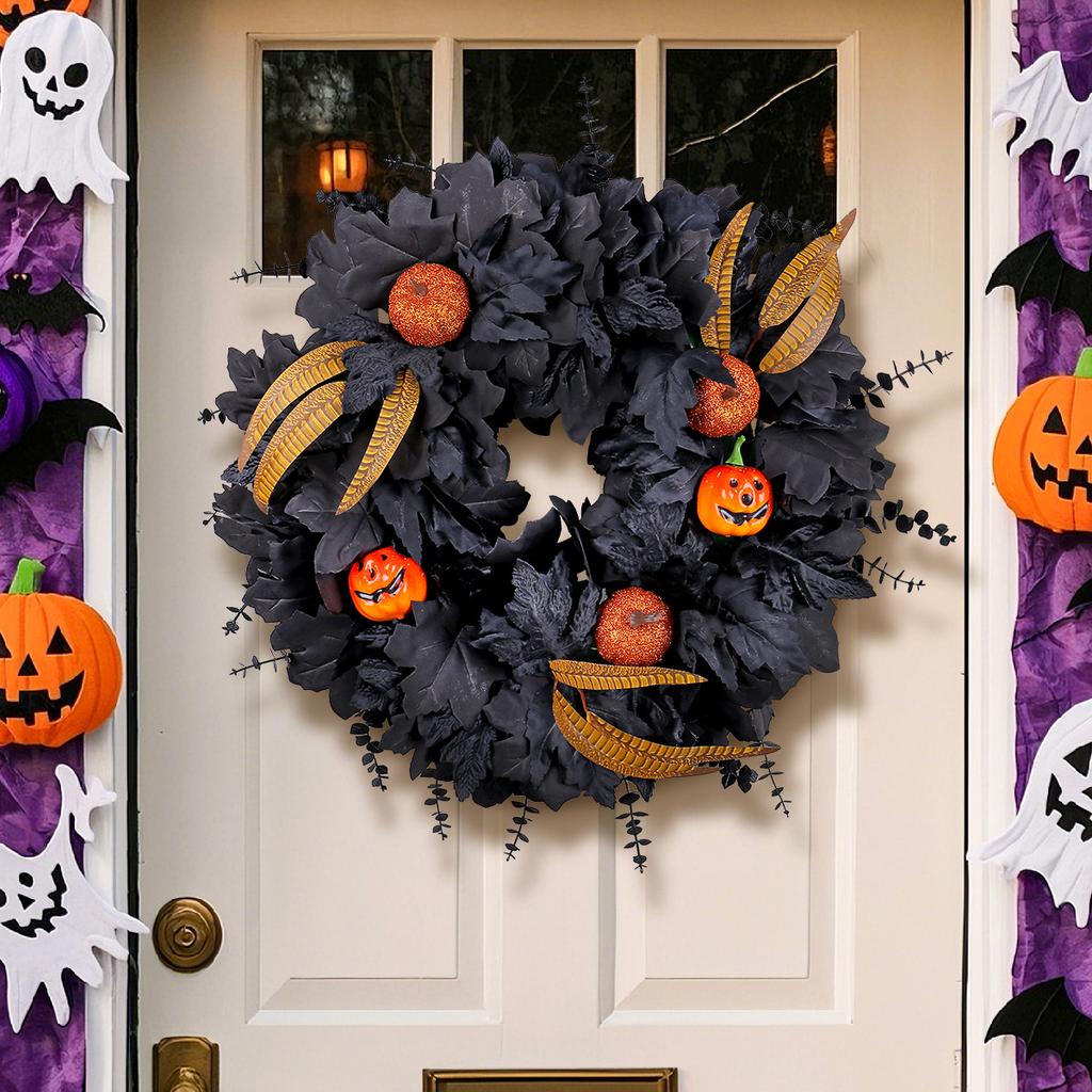 Halloween Decorations, Black Maple Leaves, Withered Branches Flower Garlands, Door Hanging Ornaments, Ghost Festival, Party Simulation Ornaments