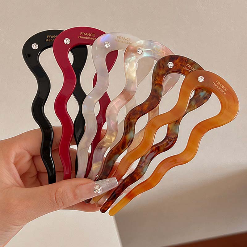 French Twist Haarstab Haarspange Acetat Wellige U-förmige Haarnadel Vintage Schildpatt Damen Haarknoten Pin Kopfbedeckung Accessoires