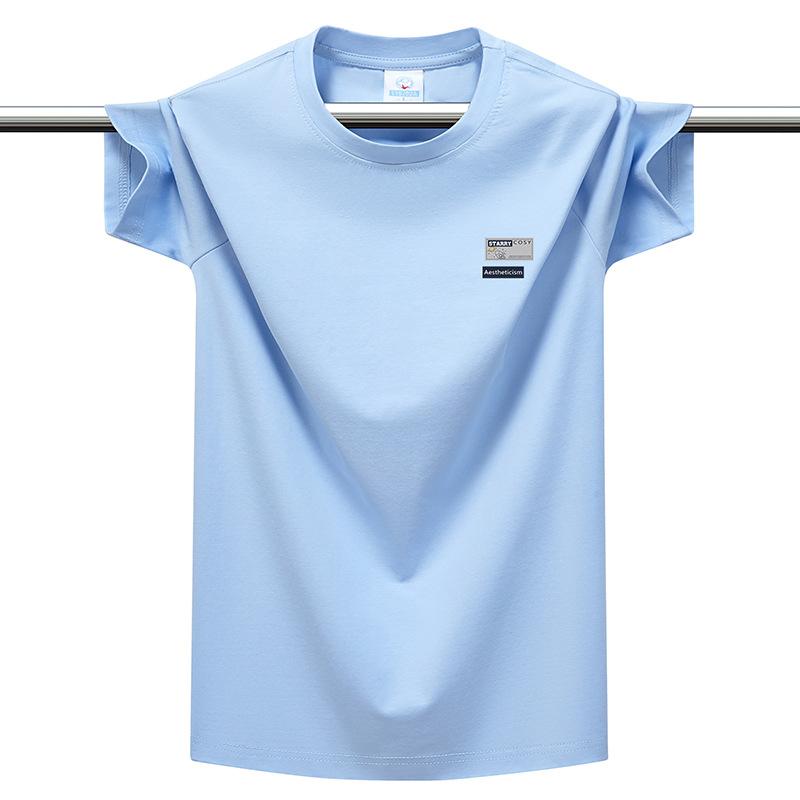 Men's T-shirt Summer Mint Green Short Sleeve Round Neck Tee Casual Slim Fit Cotton Top Breathable Soft Male Clothing Minimalist