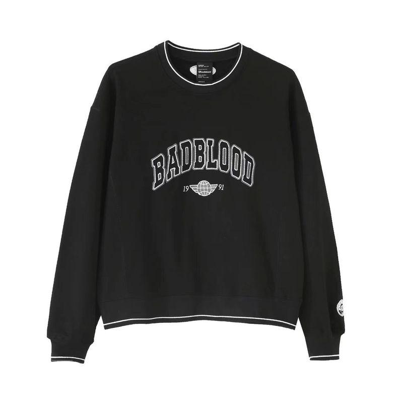 

South Korea Badblood Sexy Sweatshirt Female Spring & Fall New Arrival round Neck Loose Top Hooded Letter Long Sleeve Top Tide Black round neck S