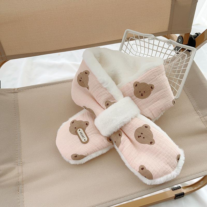Winter Baby Bear Scarfs Warm Bear Fleece Kids Neck Warmer Cross Children Scarves for Girls Boys Baby Accessories