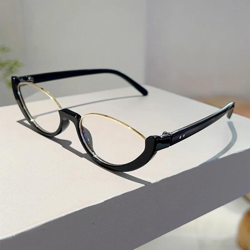 Vintage Cat Eye Glasses Women Fashion Semi Metal Rim Blue Light Blocking Optical Frames Trendy Brand Design Eyeglasses