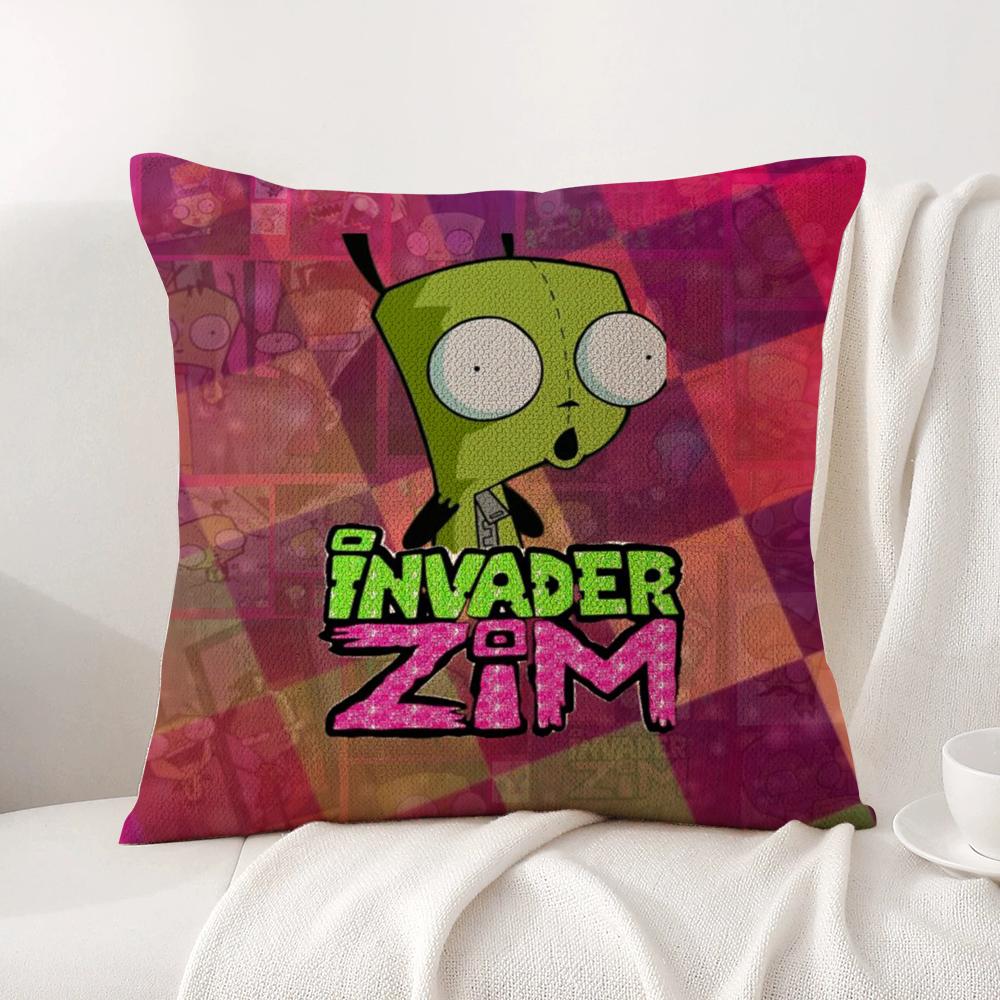 I-Invader Z-Zim Cushion Cover Summer Coolness Linen Fabric Double-Sided Printing Pillow Case Sofa Home Decor Gift