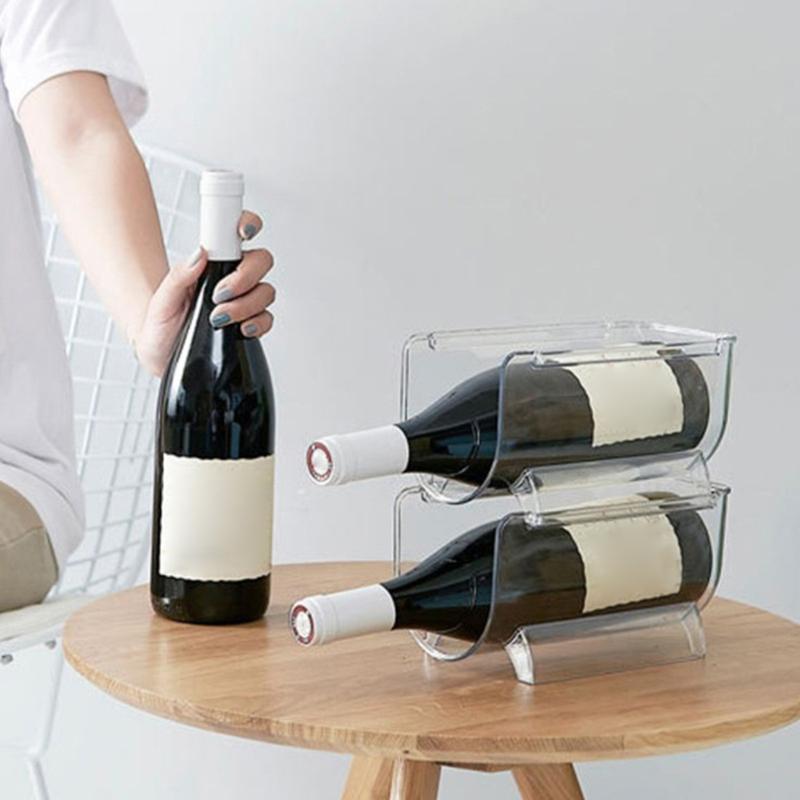 Stackable Wine Bottle Storage Rack Refrigerator Organizer Clear Plastic Shelf