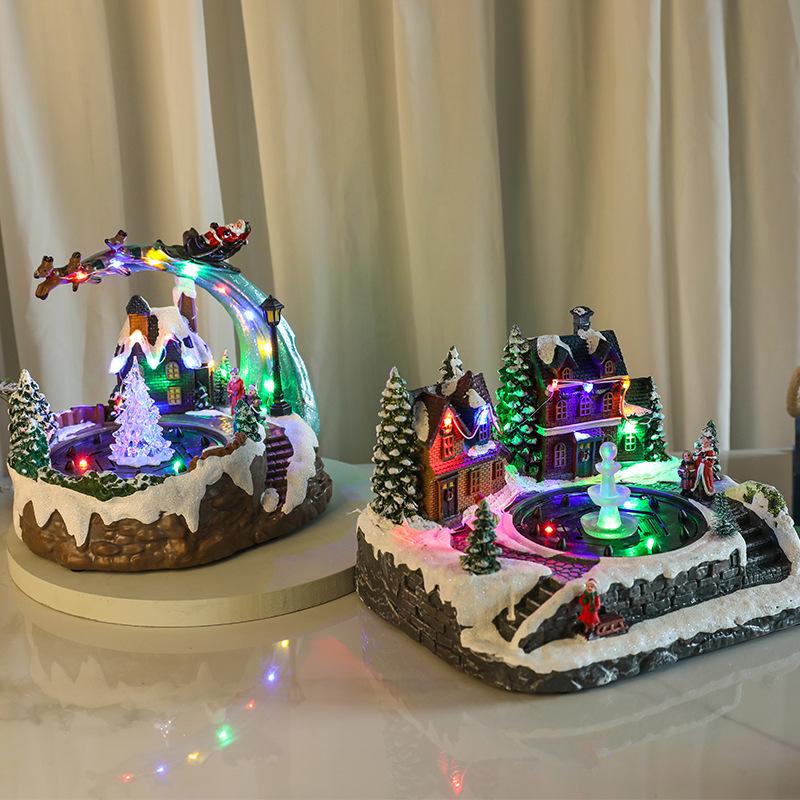 Glowing Christmas Music Box with Rotating Ornament, Water Spray, and Resin Fountain Gift.
