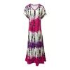 Women Summer Dress V-Neck Short Sleeve Side Slit Design Maxi Dress Tie Dye Print Loose Fit Casual Dress