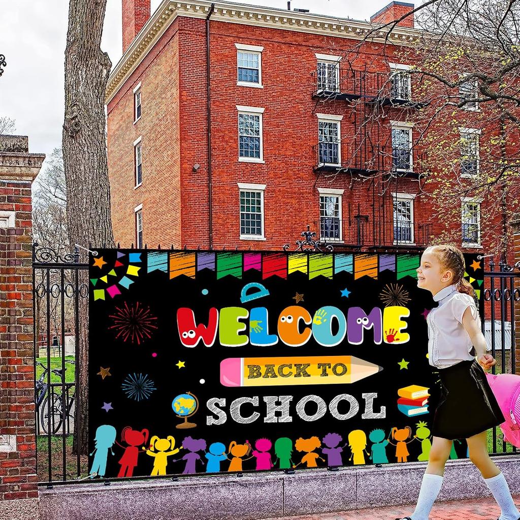 Welcome Back to School Background Banner Decoration,Fabric Bulletin Board Decoration,Welcome Back to School Photo Booth Backdrop Wall Decoration,72.8