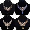 Exquisite Retro Peacock Necklace With Colorful Ear Studs Rhinestone Jewelry Set